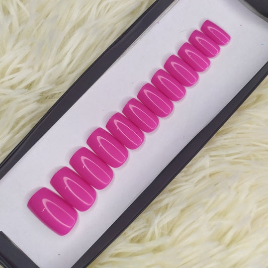 The NailzStation Glossy Plain Pink Press on Fake Artificial Nails Set with glue, filer, sticker application kit // 1347