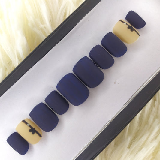 The NailzStation Matte Blue Hearts Press on Fake Artificial Nails Set with glue, filer, sticker application kit // 1365