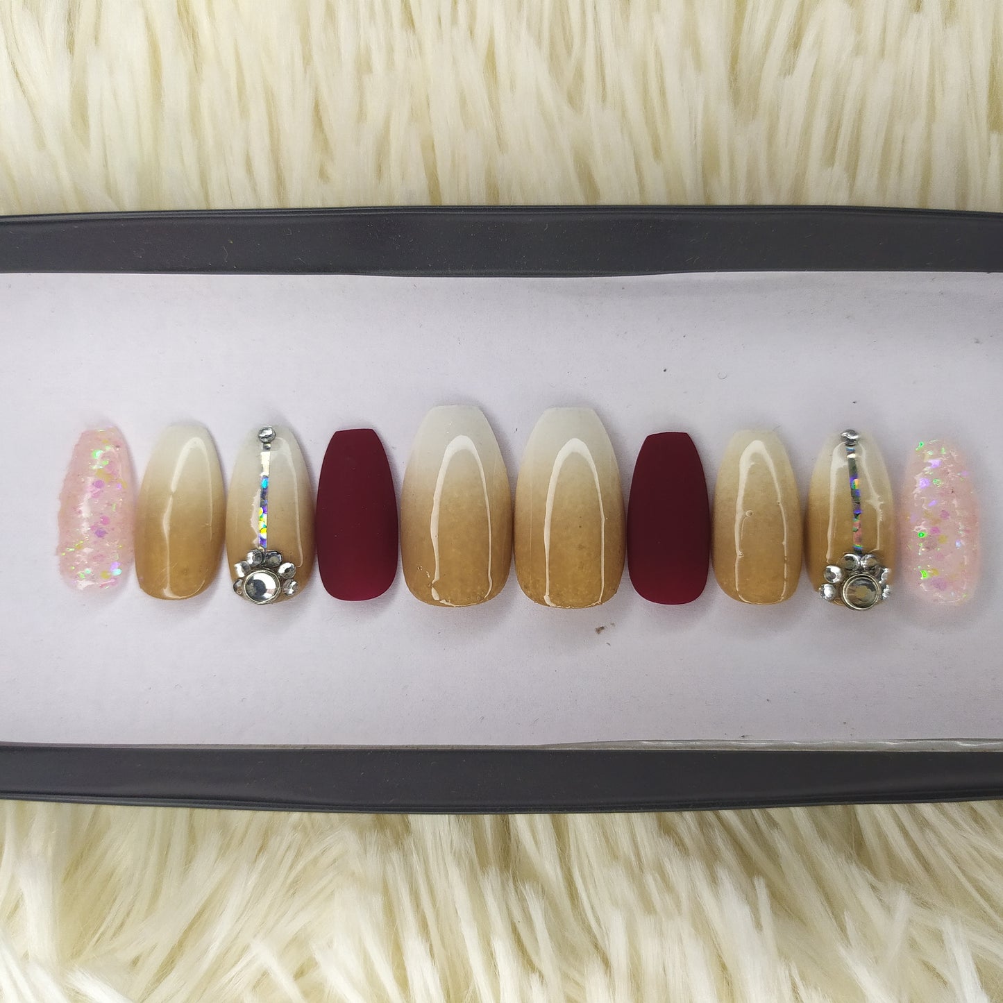 The NailzStation Glossy Nude Ombre Bridal Press on Fake Artificial Nails Set with glue, filer, sticker application kit // 1355