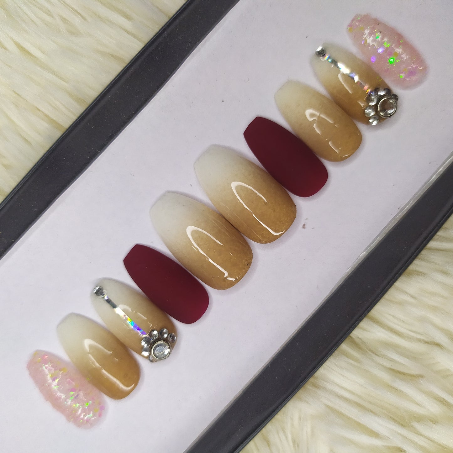 The NailzStation Glossy Nude Ombre Bridal Press on Fake Artificial Nails Set with glue, filer, sticker application kit // 1355