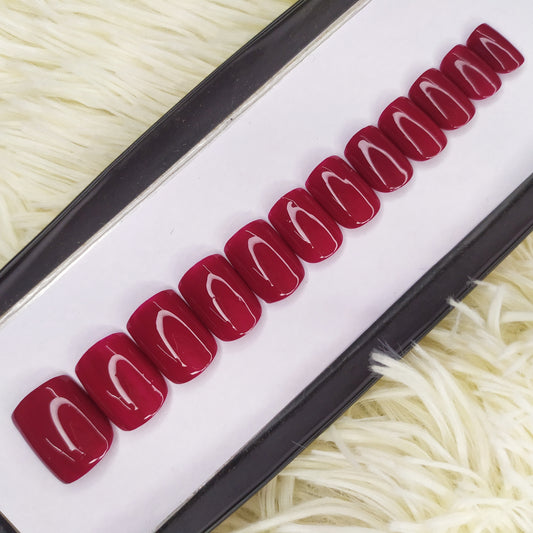 The NailzStation Glossy Plain Dark Pink Press on Fake Artificial Nails Set with glue, filer, sticker application kit // 1369