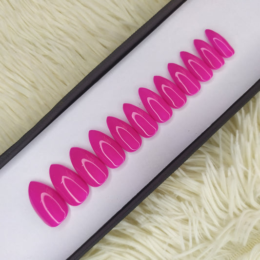 The NailzStation Glossy Plain Pink Press on Fake Artificial Nails Set with glue, filer, sticker application kit // 1364