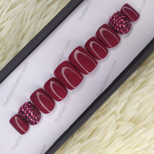 The NailzStation Glossy Pink Studded Press on Fake Artificial Nails Set with glue, filer, sticker application kit // 1333