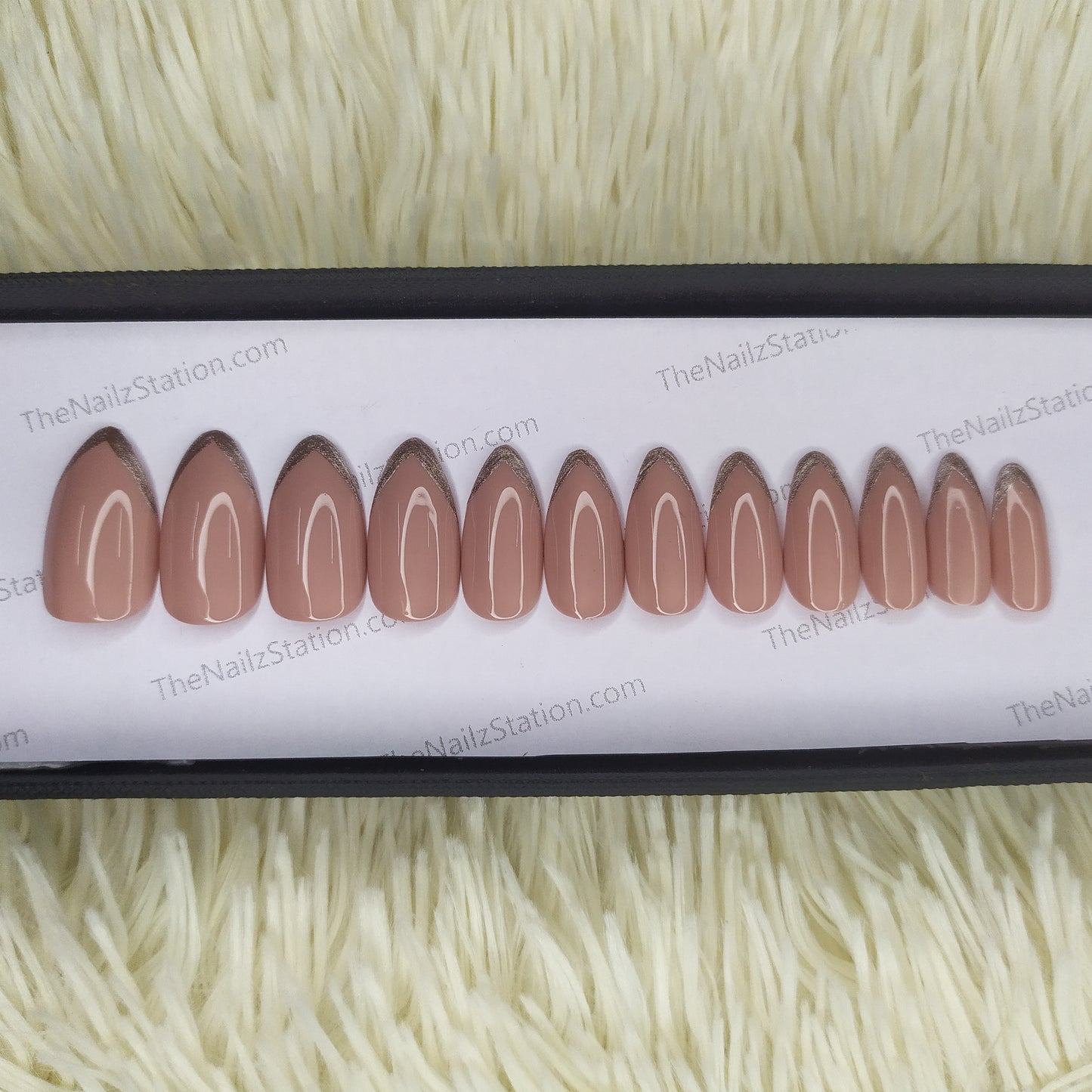 The NailzStation Glossy Nude French Press on Fake Artificial Nails Set with glue, filer, sticker application kit // 1378