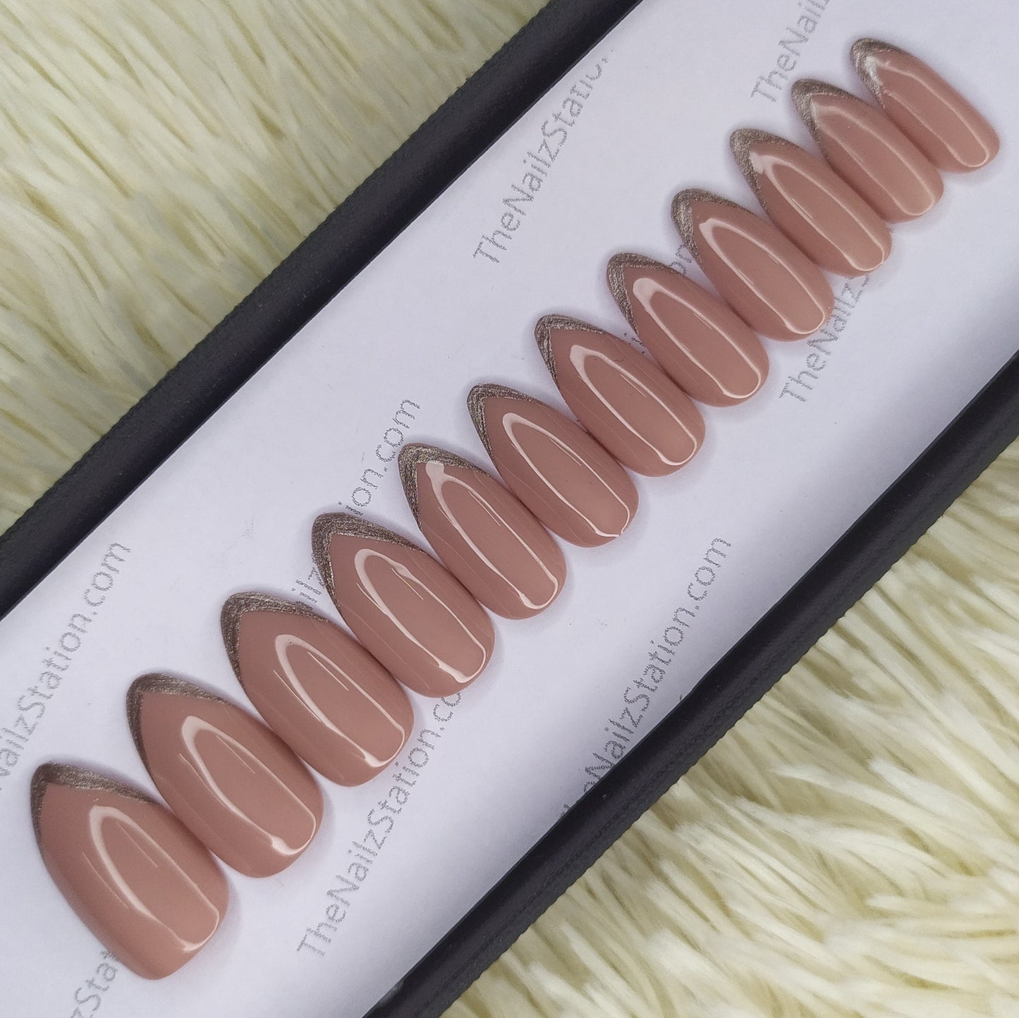 The NailzStation Glossy Nude French Press on Fake Artificial Nails Set with glue, filer, sticker application kit // 1378