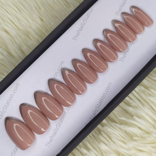 The NailzStation Glossy Nude French Press on Fake Artificial Nails Set with glue, filer, sticker application kit // 1378