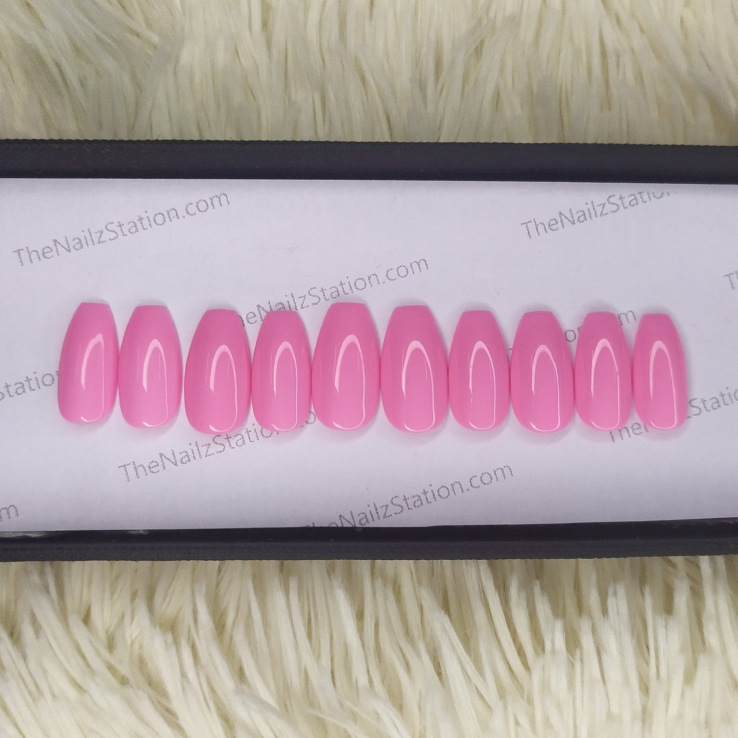 The NailzStation Glossy Plain Pastel Pink Press on Fake Artificial Nails Set with glue, filer, sticker application kit // 1368