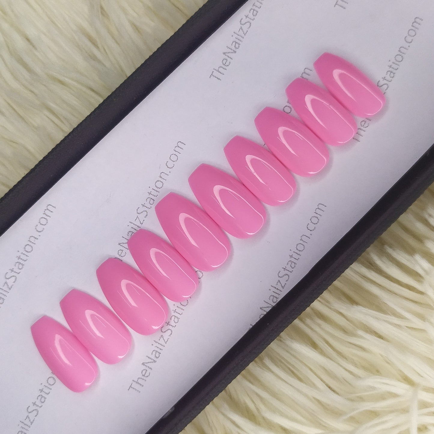 The NailzStation Glossy Plain Pastel Pink Press on Fake Artificial Nails Set with glue, filer, sticker application kit // 1368