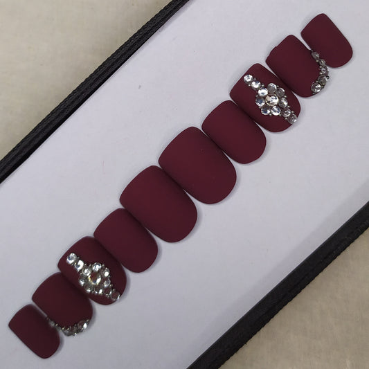 The NailzStation Matte Plum Studded Press on Fake Artificial Nails Set with glue, filer, sticker application kit // 1317