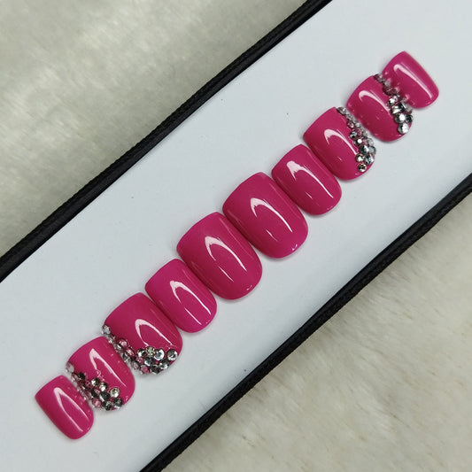 The NailzStation Glossy Pink Studded Press on Fake Artificial Nails Set with glue, filer, sticker application kit // 1316