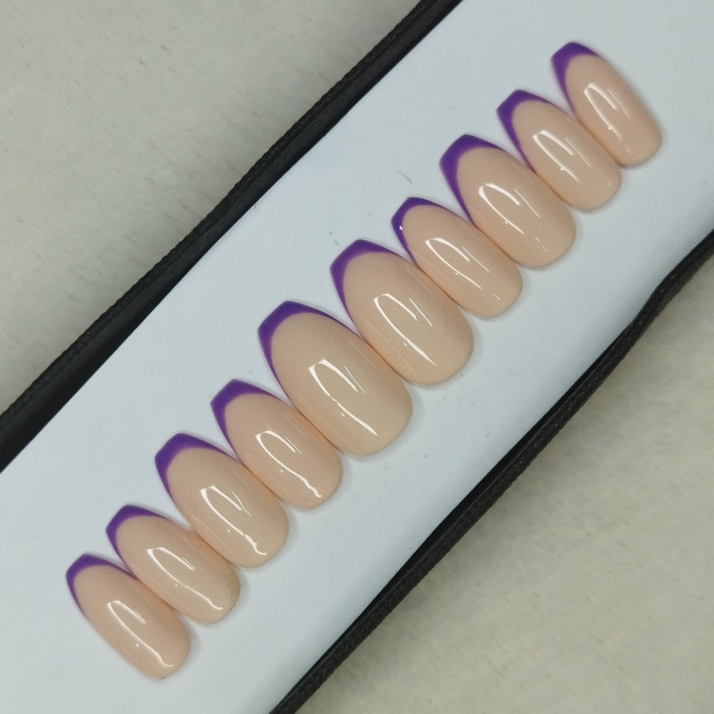 The NailzStation Glossy Nude Purple French Press on Fake Artificial Nails Set with glue, filer, sticker application kit // 1314