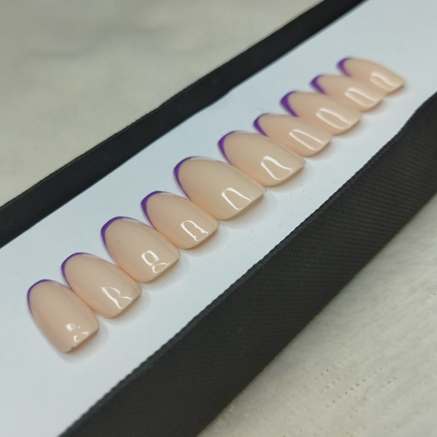 The NailzStation Glossy Nude Purple French Press on Fake Artificial Nails Set with glue, filer, sticker application kit // 1314