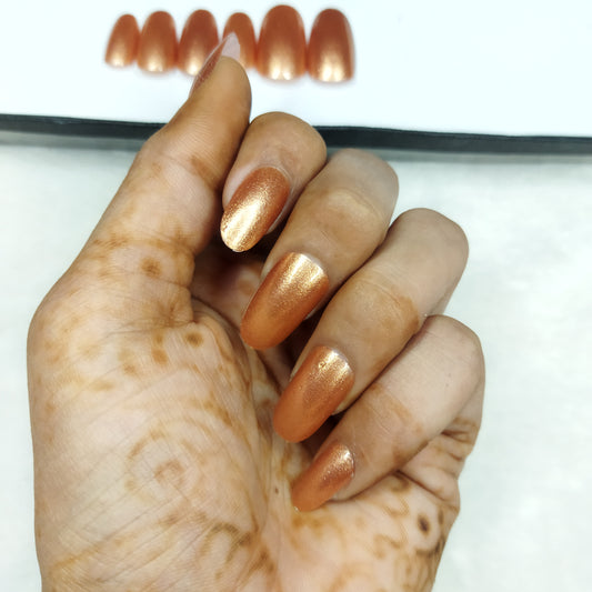 The NailzStation Glossy Bronze Press on Fake Artificial Nails Set with glue, filer, sticker application kit // 1277