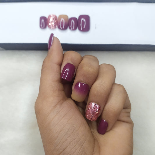The NailzStation Glossy Purple Nude Ombre Press on Fake Artificial Nails Set with glue, filer, sticker application kit // 1313