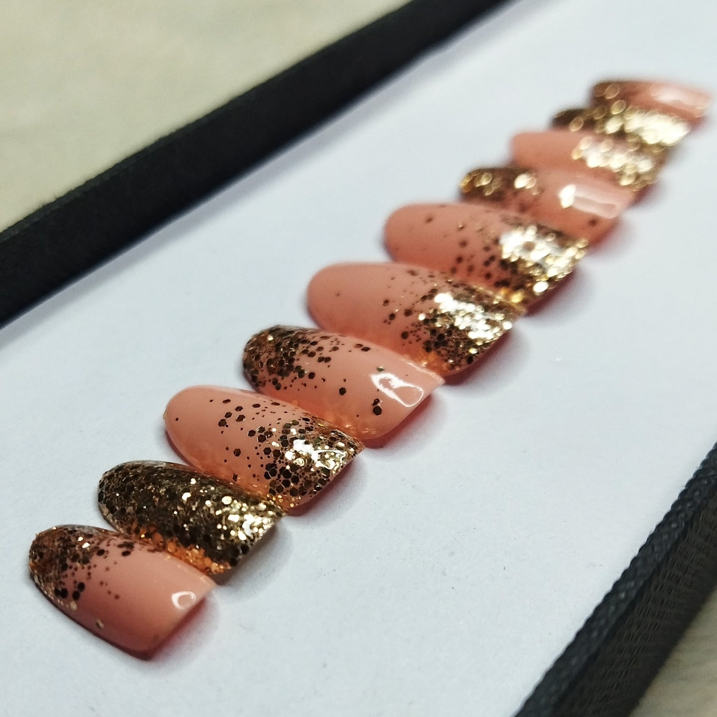 The NailzStation Glossy Nude Glitter Ombre Press on Fake Artificial Nails Set with glue, filer, sticker application kit // 1283