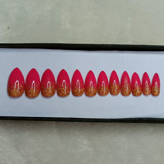 The NailzStation Glossy Pink Glitter Ombre Press on Fake Artificial Nails Set with glue, filer, sticker application kit // 1305