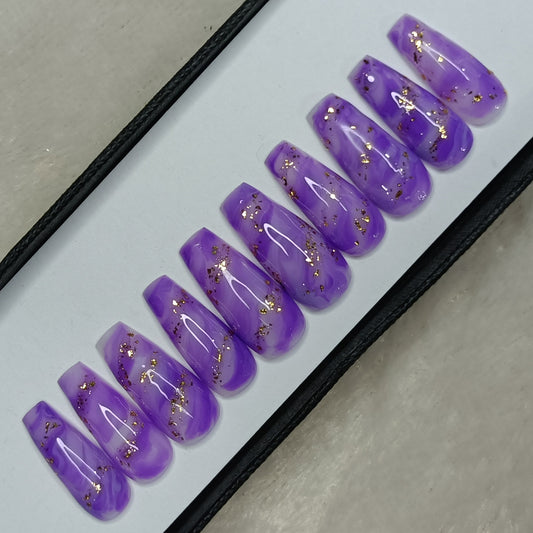 The NailzStation Glossy Purple Marble Press on Fake Artificial Nails Set with glue, filer, sticker application kit // 1290