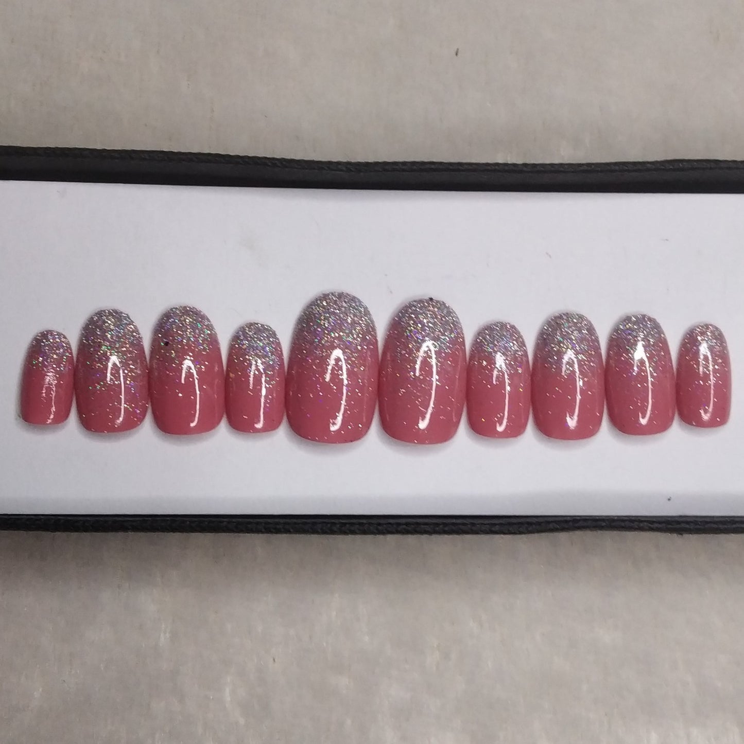 The NailzStation Glossy Rose Glitter Ombre Press on Fake Artificial Nails Set with glue, filer, sticker application kit // 1302