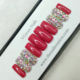 The NailzStation Glossy Red Studded Press on Fake Artificial Nails Set with glue, filer, sticker application kit // 1146