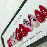 The NailzStation Glossy Red Leaves Press on Fake Artificial Nails Set with glue, filer, sticker application kit // 1148