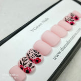 The NailzStation Matte Nude Floral Press on Fake Artificial Nails Set with glue, filer, sticker application kit // 1157