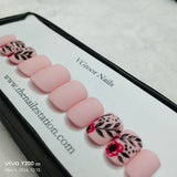 The NailzStation Matte Nude Floral Press on Fake Artificial Nails Set with glue, filer, sticker application kit // 1157