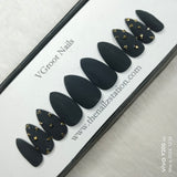 The NailzStation Matte Black Studded Press on Fake Artificial Nails Set with glue, filer, sticker application kit // 1163