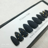 The NailzStation Matte Black Studded Press on Fake Artificial Nails Set with glue, filer, sticker application kit // 1163