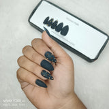 The NailzStation Matte Black Studded Press on Fake Artificial Nails Set with glue, filer, sticker application kit // 1163