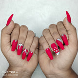 The NailzStation Matte Red Studded Press on Fake Artificial Nails Set with glue, filer, sticker application kit // 1093