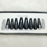 The NailzStation Glossy Black Studded Press on Fake Artificial Nails Set with glue, filer, sticker application kit // 1168