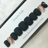 The NailzStation Matte Black Floral Press on Fake Artificial Nails Set with glue, filer, sticker application kit // 1173