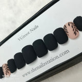 The NailzStation Matte Black Floral Press on Fake Artificial Nails Set with glue, filer, sticker application kit // 1173