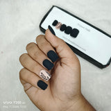 The NailzStation Matte Black Floral Press on Fake Artificial Nails Set with glue, filer, sticker application kit // 1173