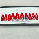 The NailzStation Glossy Red Studded Press on Fake Artificial Nails Set with glue, filer, sticker application kit // 1177