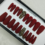 The NailzStation Matte Maroon Studded Press on Fake Artificial Nails Set with glue, filer, sticker application kit // 1181