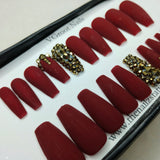 The NailzStation Matte Maroon Studded Press on Fake Artificial Nails Set with glue, filer, sticker application kit // 1181