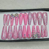 The NailzStation Glossy Light Pink Glitter Studded Press on Fake Artificial Nails Set with glue, filer, sticker application kit // 1182