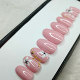 The NailzStation Glossy Nude Floral Press on Fake Artificial Nails Set with glue, filer, sticker application kit // 1184