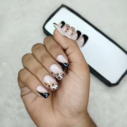 The NailzStation Glossy Nude Black French Press on Fake Artificial Nails Set with glue, filer, sticker application kit // 1185