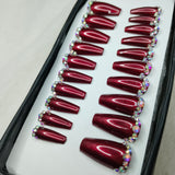 The NailzStation Glossy Maroon Studded Press on Fake Artificial Nails Set with glue, filer, sticker application kit // 1186