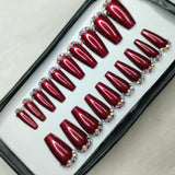 The NailzStation Glossy Maroon Studded Press on Fake Artificial Nails Set with glue, filer, sticker application kit // 1186