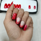 The NailzStation Glossy Red French Press on Fake Artificial Nails Set with glue, filer, sticker application kit // 1209