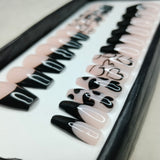 The NailzStation Glossy Black French Hearts Press on Fake Artificial Nails Set with glue, filer, sticker application kit // 1161