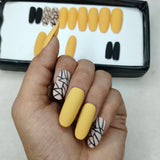 The NailzStation Matte Yellow Geometric Press on Fake Artificial Nails Set with glue, filer, sticker application kit // 1210