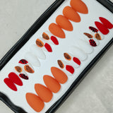 The NailzStation Matte Orange Floral Press on Fake Artificial Nails Set with glue, filer, sticker application kit // 1211