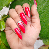 The NailzStation Glossy Red Studded Press on Fake Artificial Nails Set with glue, filer, sticker application kit // 1215