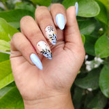 The NailzStation Glossy Light Blue Floral Press on Fake Artificial Nails Set with glue, filer, sticker application kit // 1218