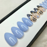 The NailzStation Glossy Light Blue Floral Press on Fake Artificial Nails Set with glue, filer, sticker application kit // 1218