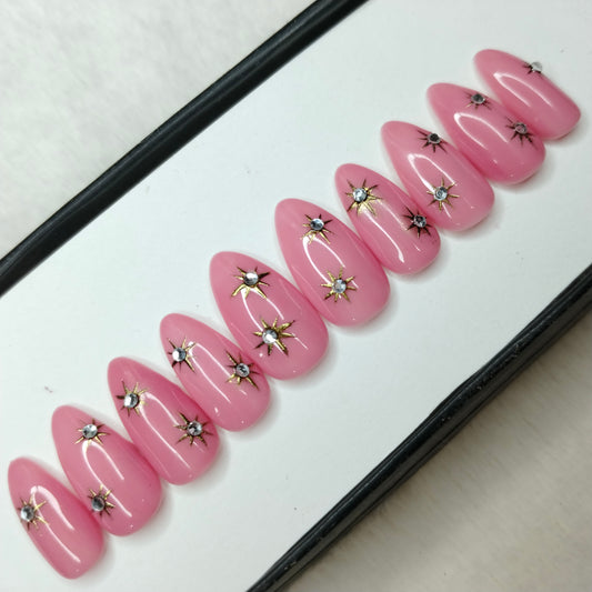 The NailzStation Glossy 3D Chrome Stars Press on Fake Artificial Nails Set with glue, filer, sticker application kit // 1221